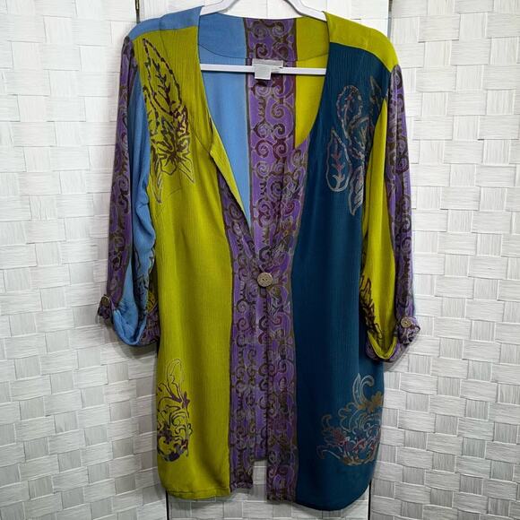 Soft Surroundings Women’s Breezy Batik Duster Topper Size Small Boho Lagenlook - Picture 7 of 13
